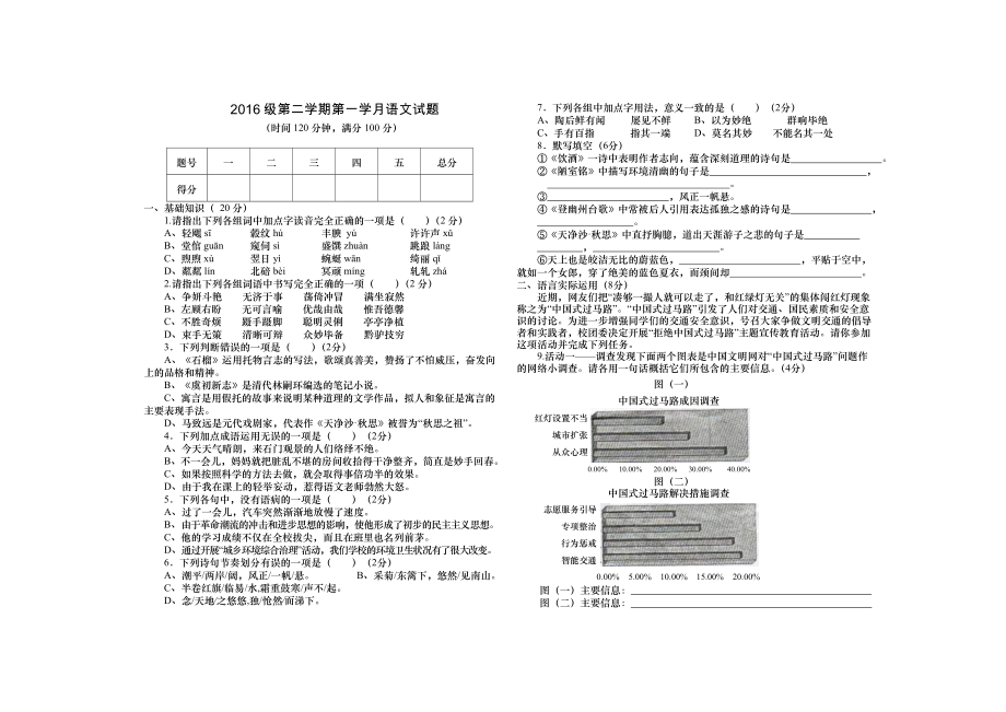 2016级第二学期第一学月语文试题_第1页