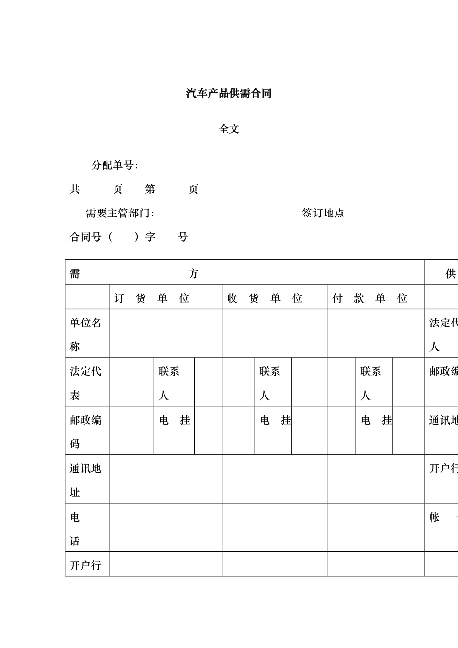 汽车产品供需合同DOC_第1页