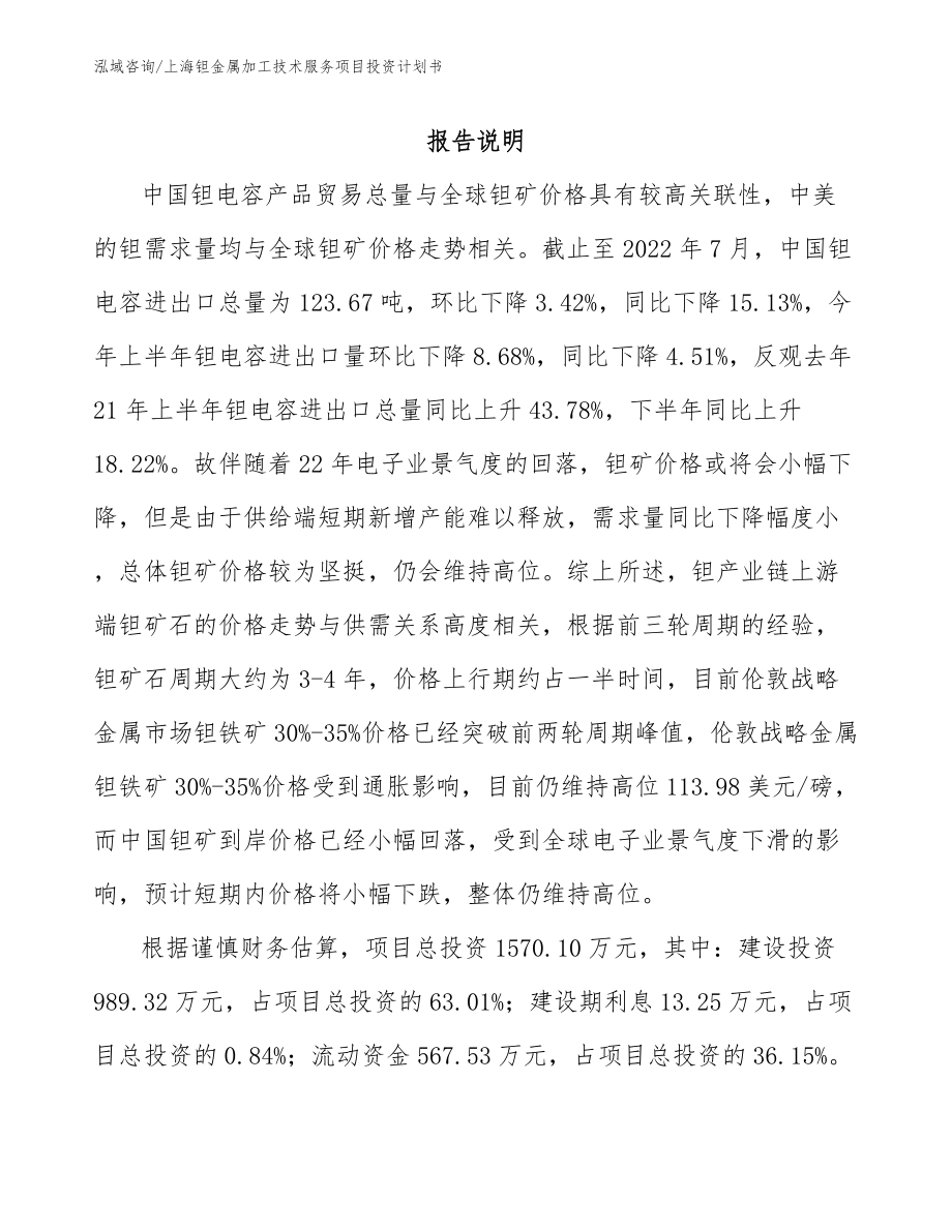 上海钽金属加工技术服务项目投资计划书_第1页