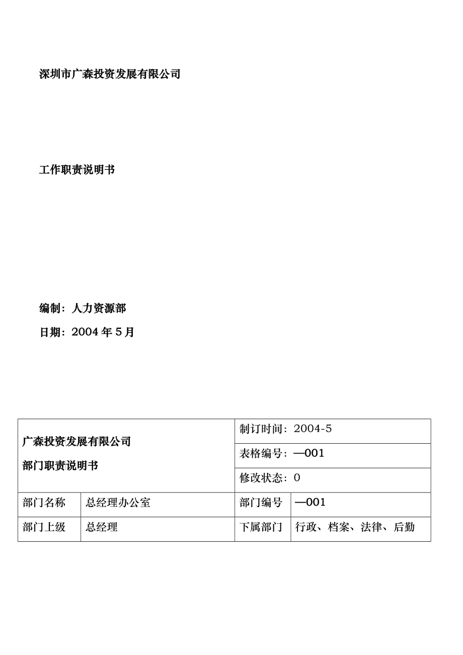 深圳某投资发展公司工作职责_第1页