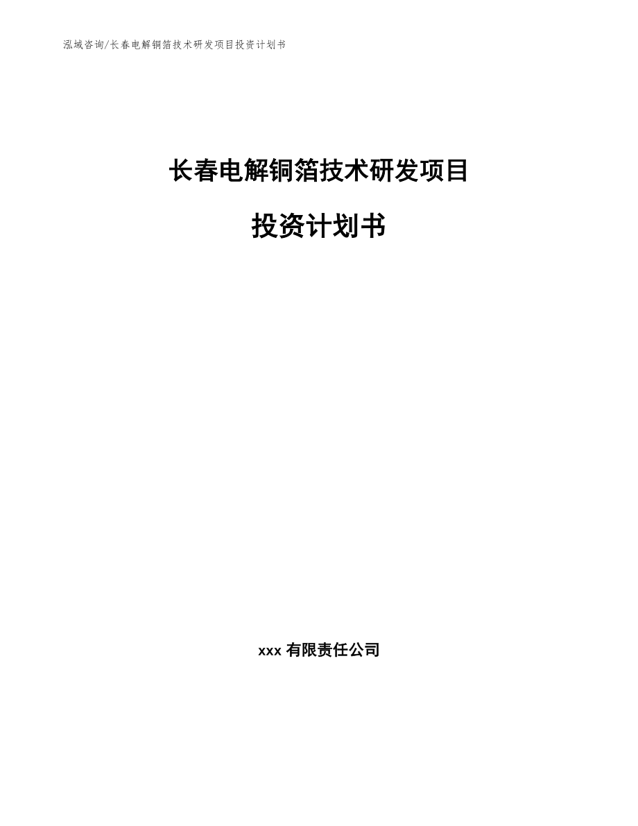 长春电解铜箔技术研发项目投资计划书（参考模板）_第1页