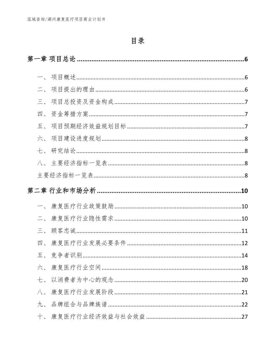 湖州康复医疗项目商业计划书参考范文_第1页