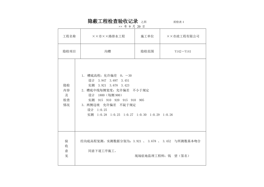 隐蔽工程检查验收之四 质检表4_第1页