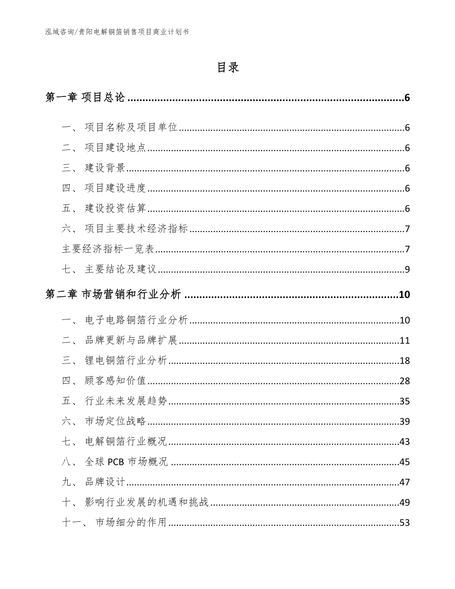 贵阳电解铜箔销售项目商业计划书范文_第1页