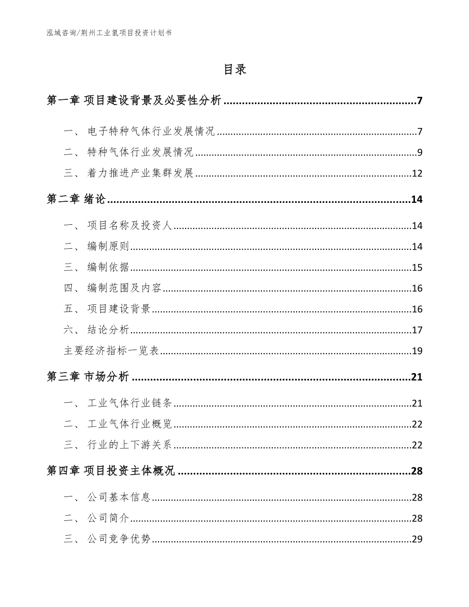 荆州工业氢项目投资计划书范文模板_第1页