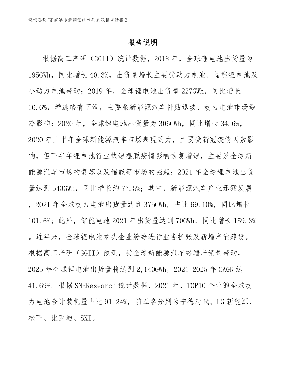 张家港电解铜箔技术研发项目申请报告_参考模板_第1页