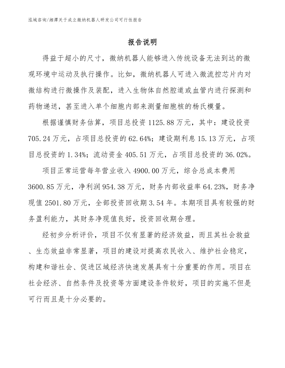湘潭关于成立微纳机器人研发公司可行性报告模板参考_第1页