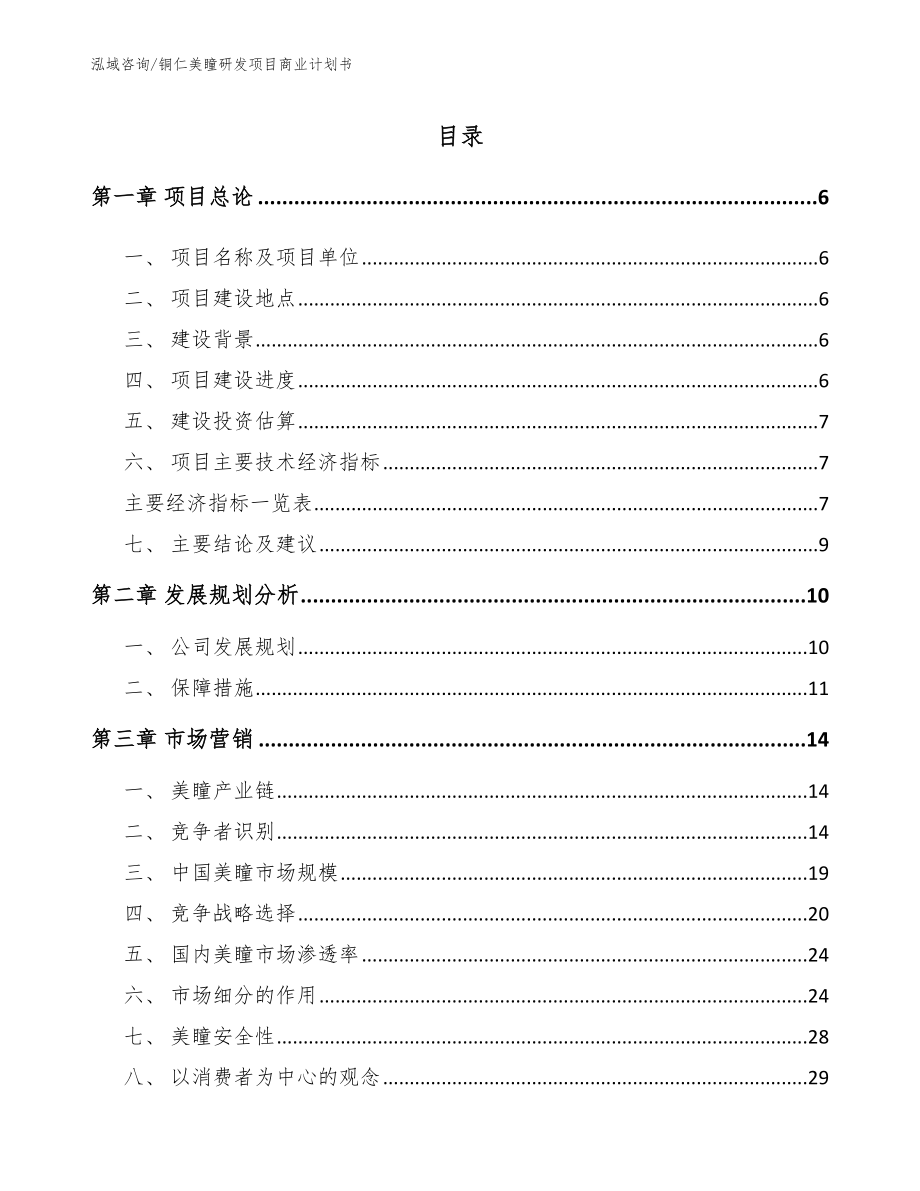 铜仁美瞳研发项目商业计划书_第1页