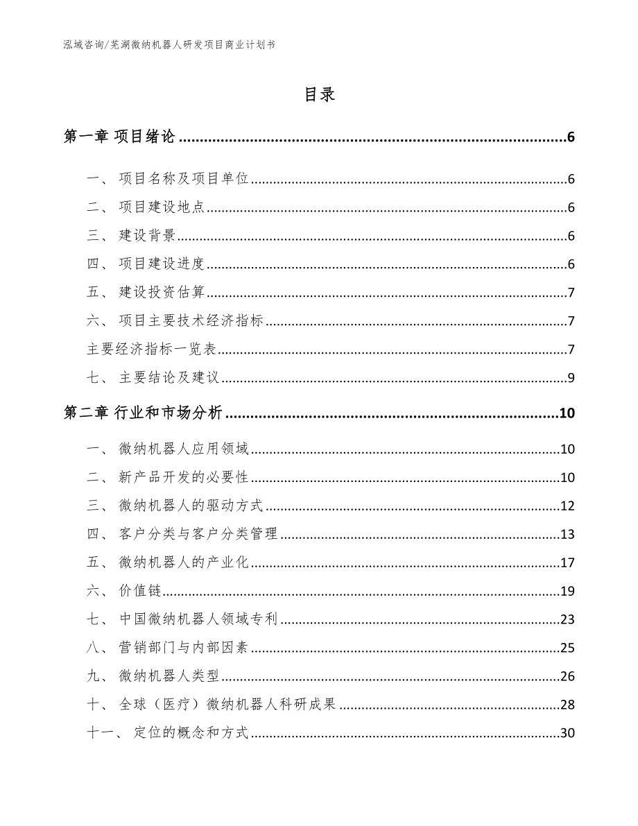 芜湖微纳机器人研发项目商业计划书模板范本_第1页