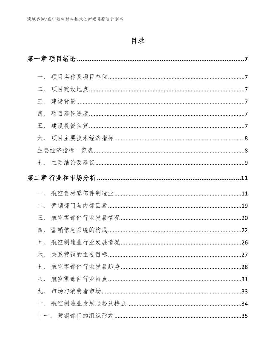咸宁航空材料技术创新项目投资计划书（参考范文）_第1页
