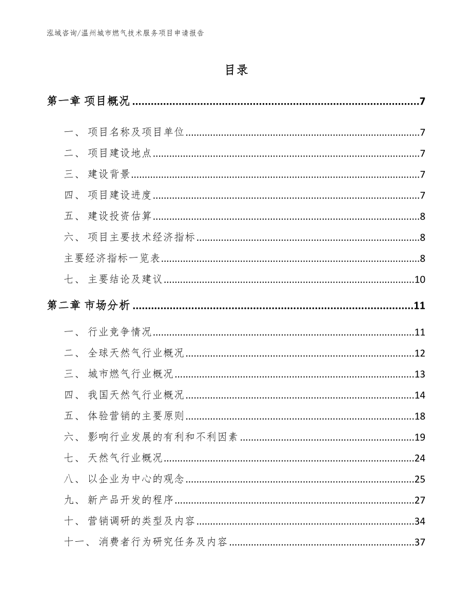 温州城市燃气技术服务项目申请报告范文_第1页