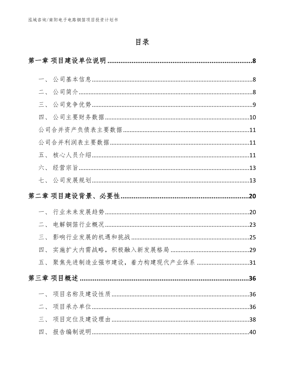 南阳电子电路铜箔项目投资计划书（范文）_第1页