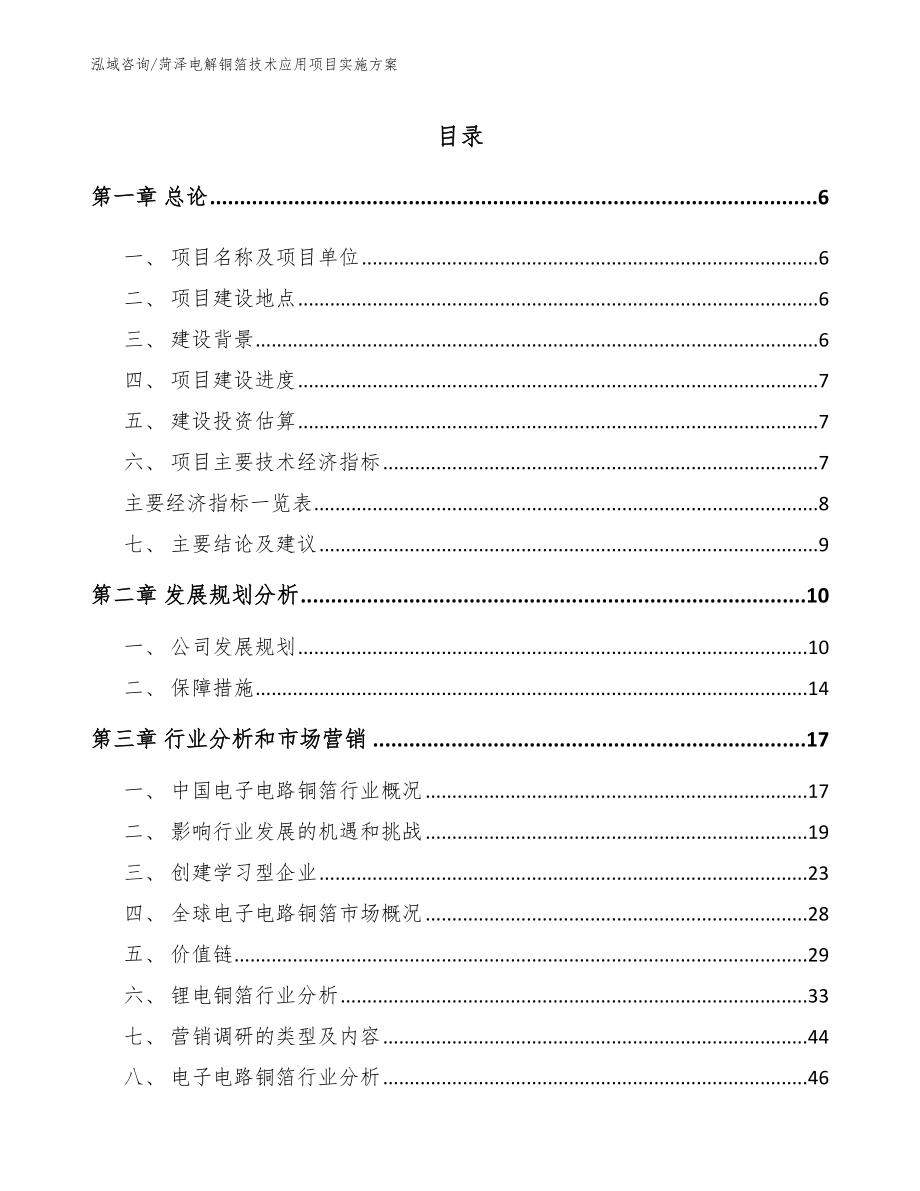 菏泽电解铜箔技术应用项目实施方案_参考范文_第1页