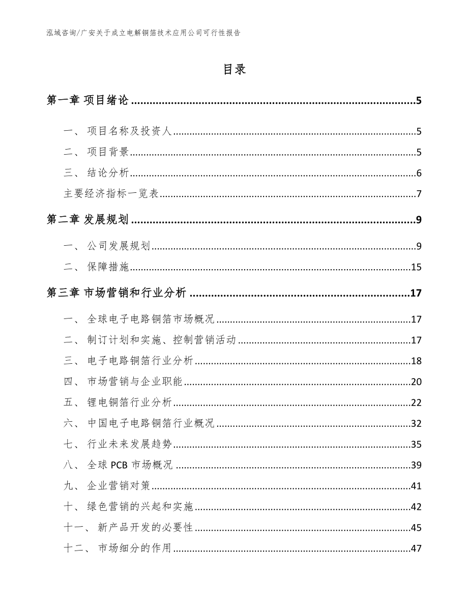 广安关于成立电解铜箔技术应用公司可行性报告_第1页