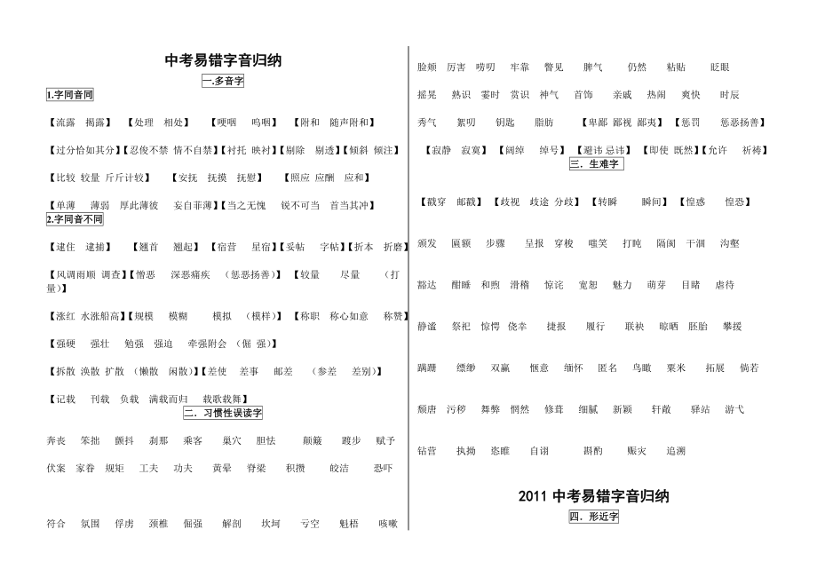 2011中考易错字音归纳附读音_第1页