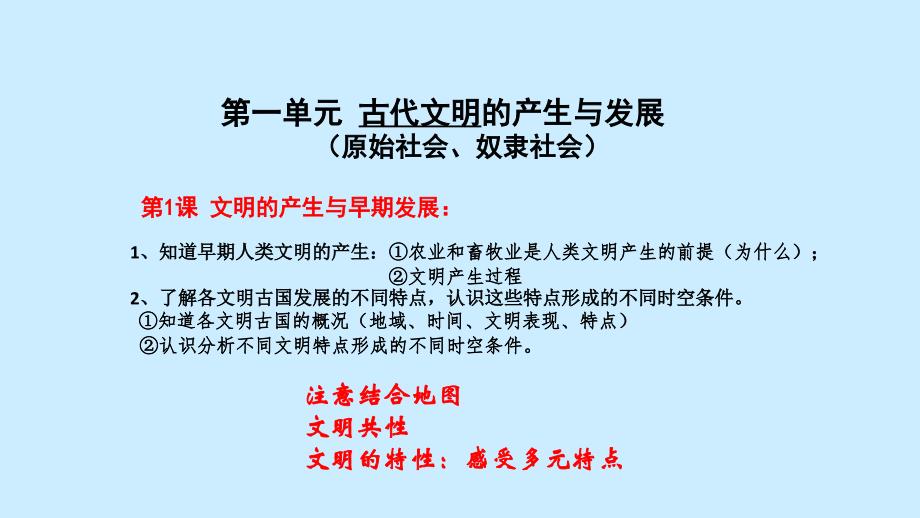 人教统编版必修中外历史纲要下第一单元古代文明的产生与发展复习课件_第1页