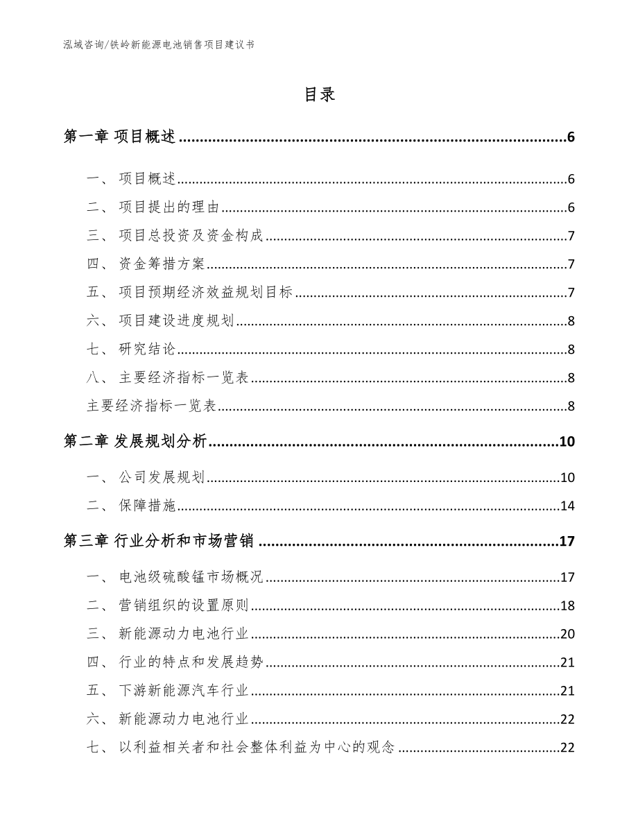 铁岭新能源电池销售项目建议书_模板范文_第1页