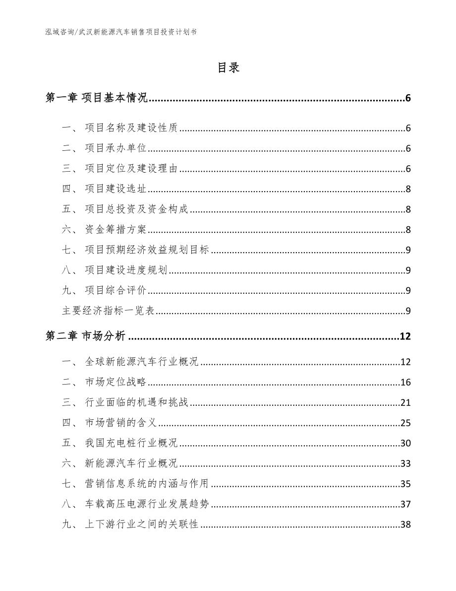 武汉新能源汽车销售项目投资计划书_第1页