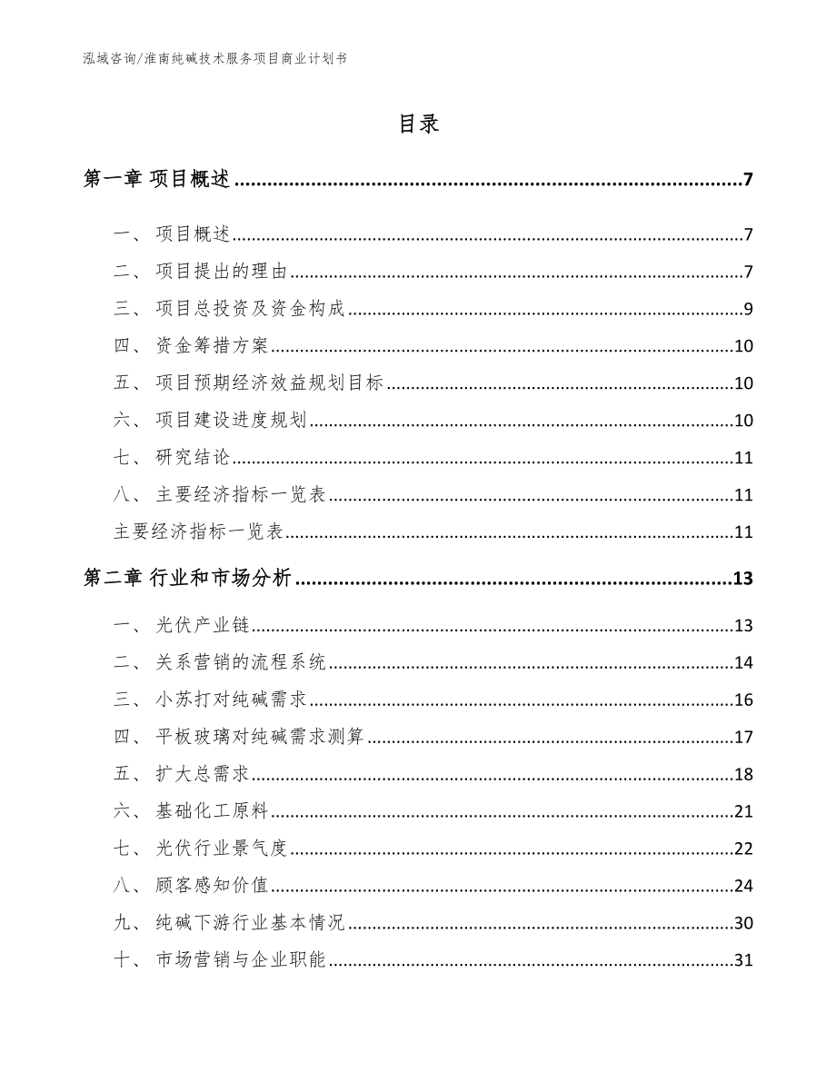 淮南纯碱技术服务项目商业计划书（参考范文）_第1页