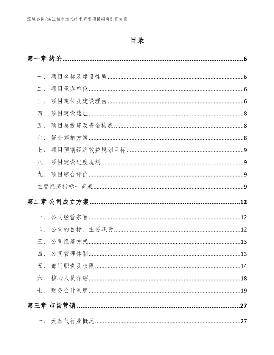 湛江城市燃气技术研发项目招商引资方案_模板_第1页