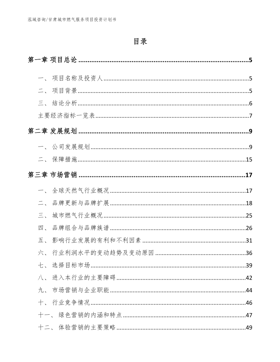 甘肃城市燃气服务项目投资计划书（模板参考）_第1页
