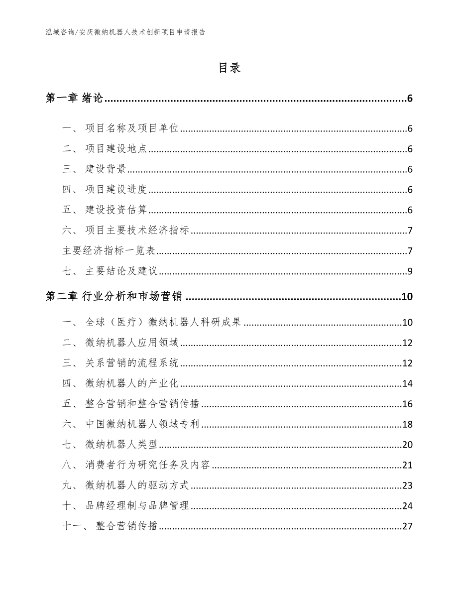 安庆微纳机器人技术创新项目申请报告范文_第1页