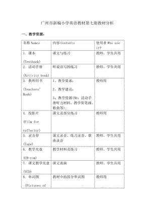 广州市新编小学英语教材第七册教材分析