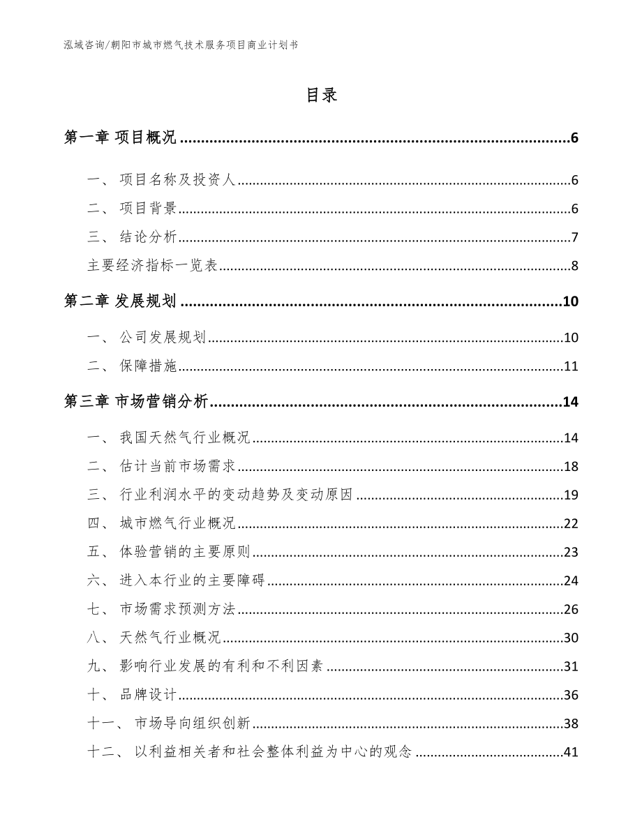 朝阳市城市燃气技术服务项目商业计划书_第1页