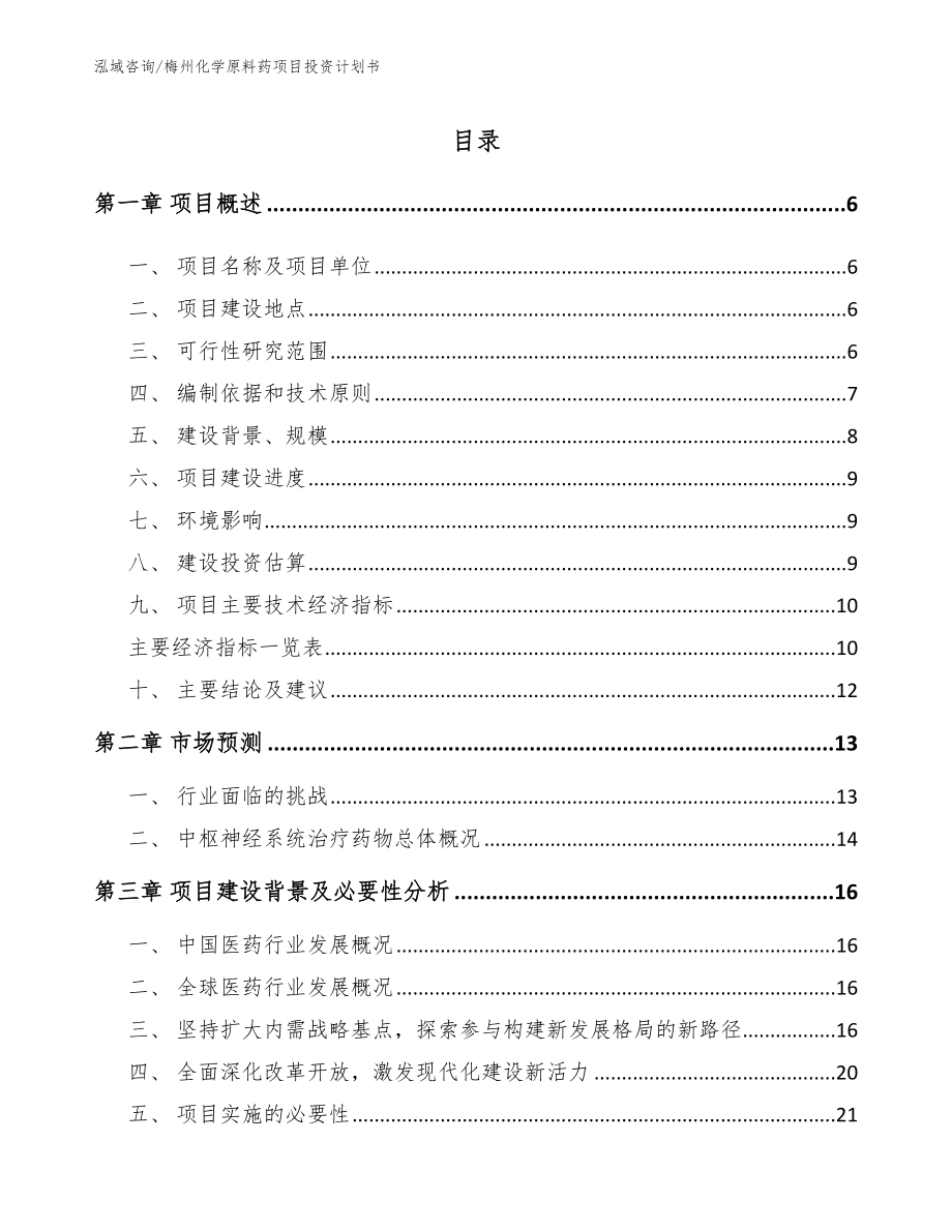 梅州化学原料药项目投资计划书【范文】_第1页