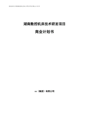 湖南数控机床技术研发项目商业计划书（范文模板）
