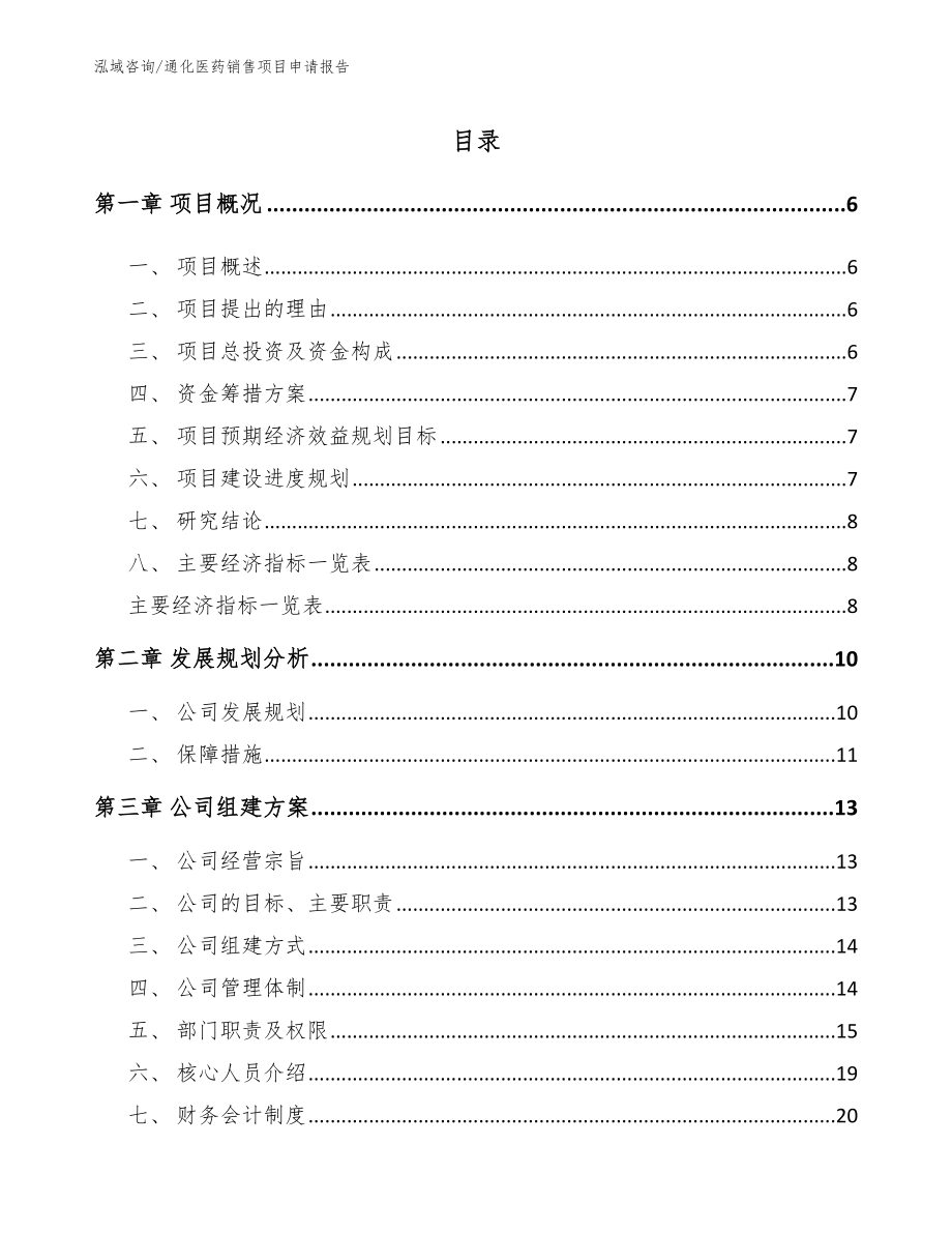 通化医药销售项目申请报告（模板参考）_第1页