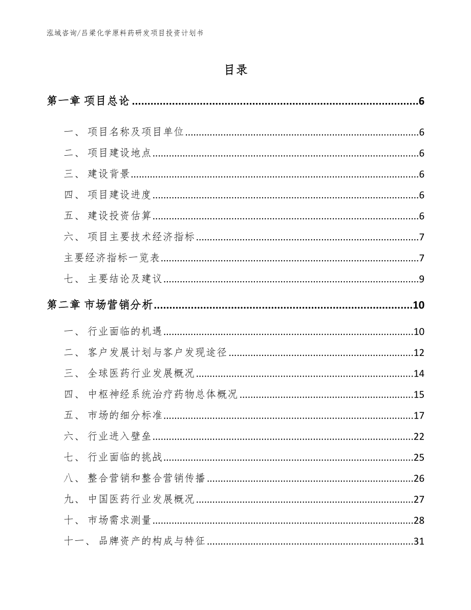 吕梁化学原料药研发项目投资计划书_模板参考_第1页