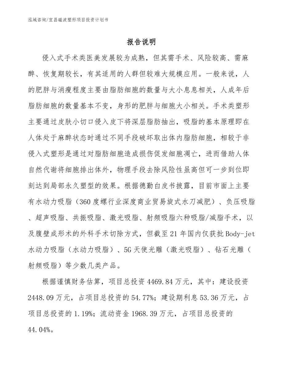 宜昌磁波塑形项目投资计划书_第1页