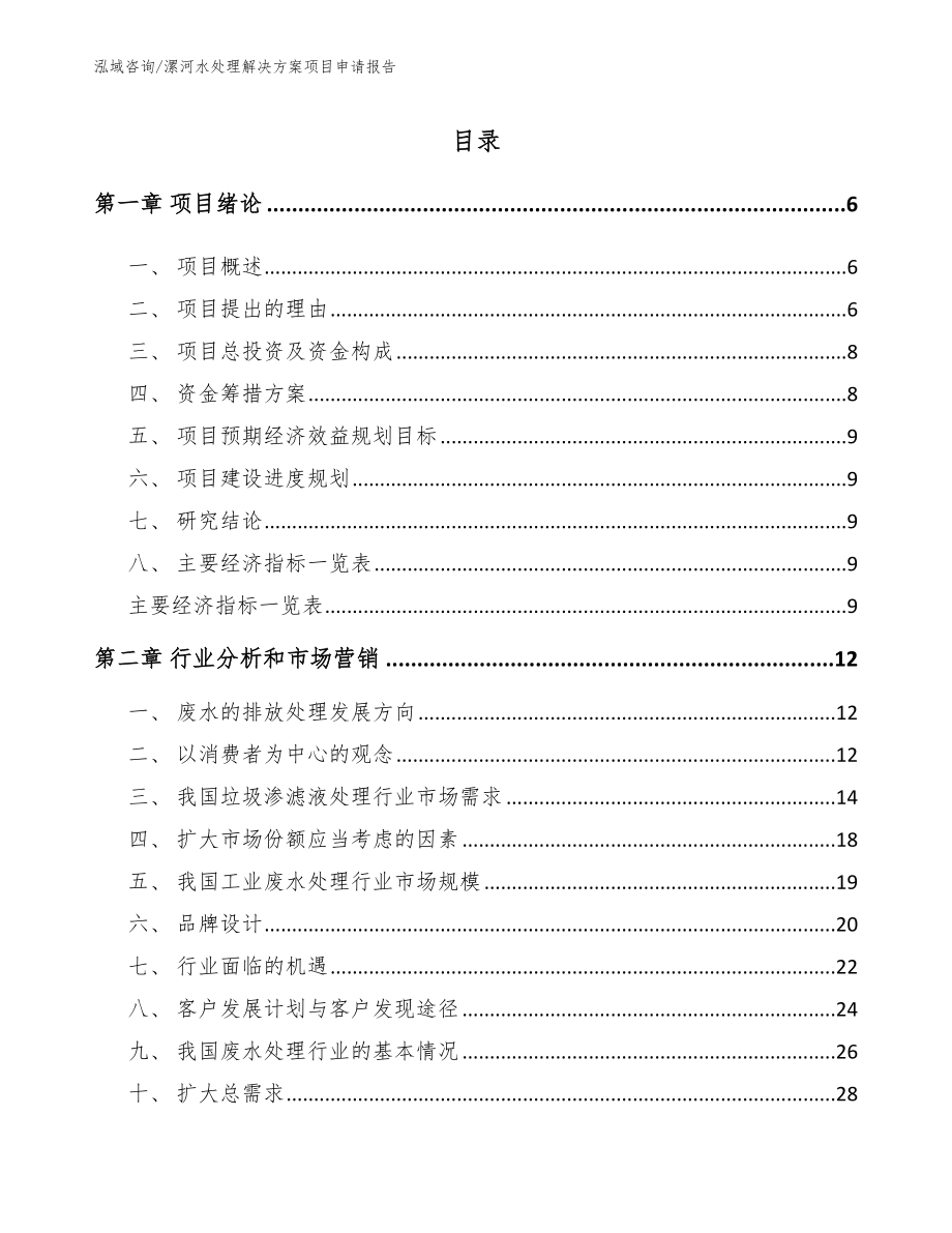 漯河水处理解决方案项目申请报告模板_第1页
