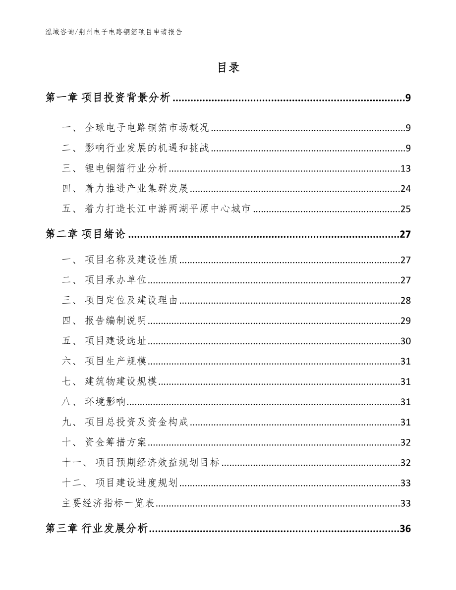 荆州电子电路铜箔项目申请报告_第1页