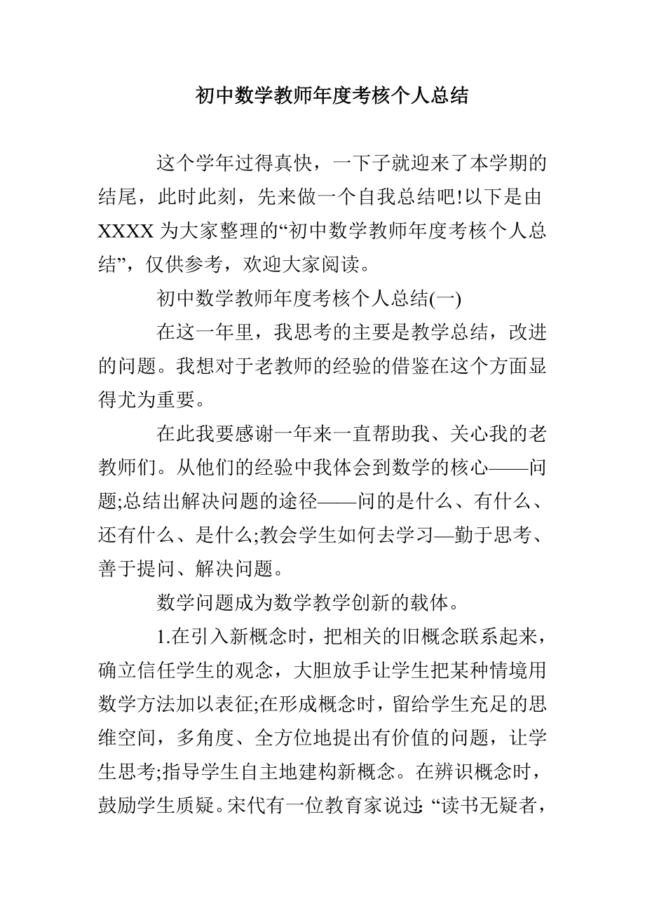 初中数学教师年度考核个人总结_第1页