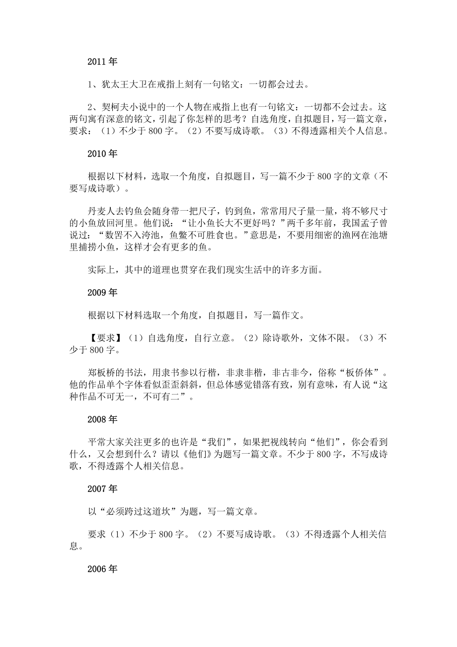 历届上海高考作文题目_第1页
