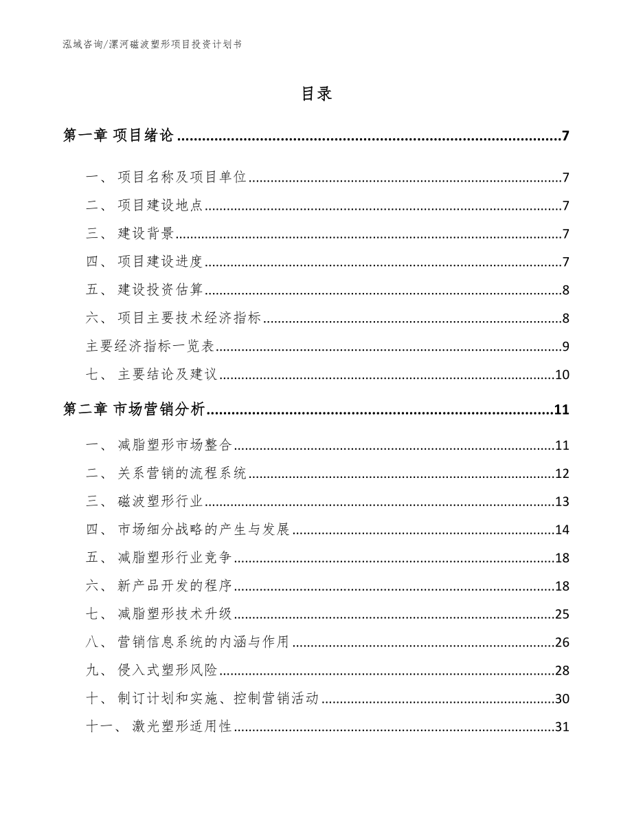 漯河磁波塑形项目投资计划书【参考范文】_第1页