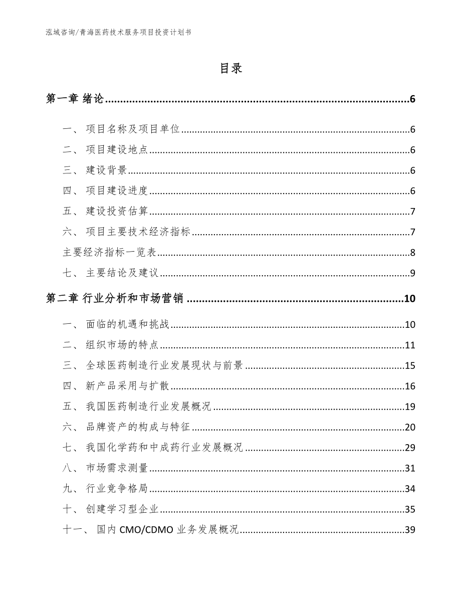 青海医药技术服务项目投资计划书【参考模板】_第1页