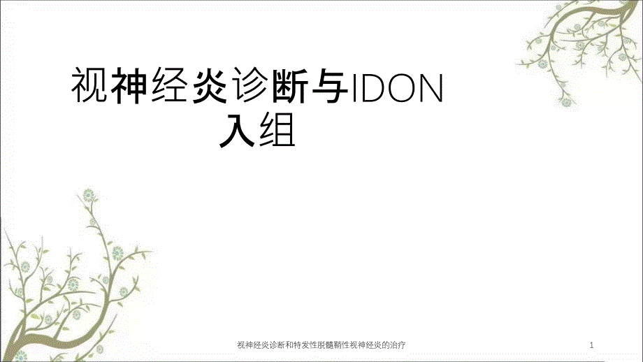 视神经炎诊断和特发性脱髓鞘性视神经炎的治疗课件_第1页