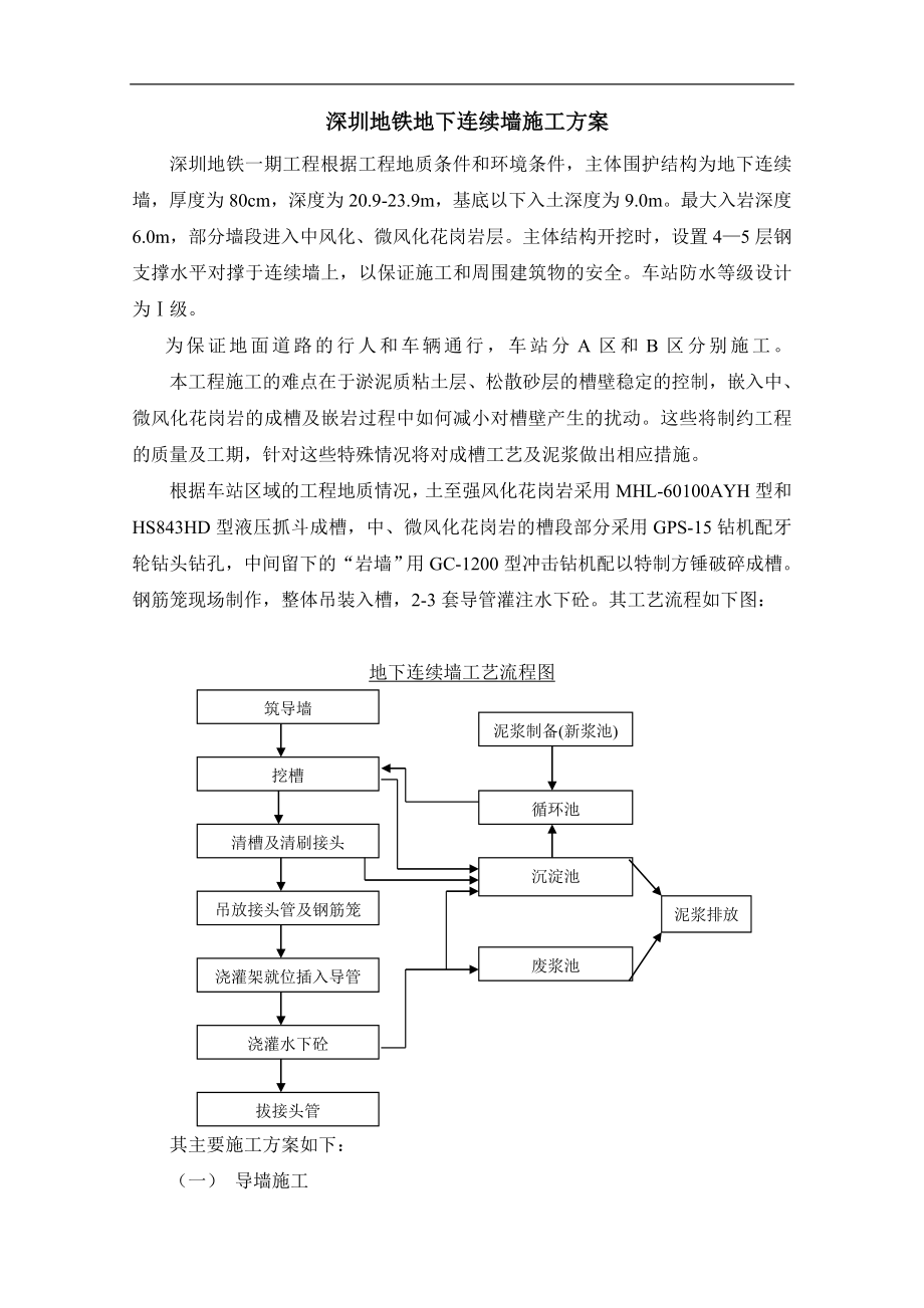 深圳地铁地下连续墙施工组织设计方案_第1页