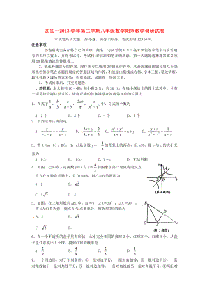广西武鸣县大树中学2012-2013年八年级数学下学期期末考试试题