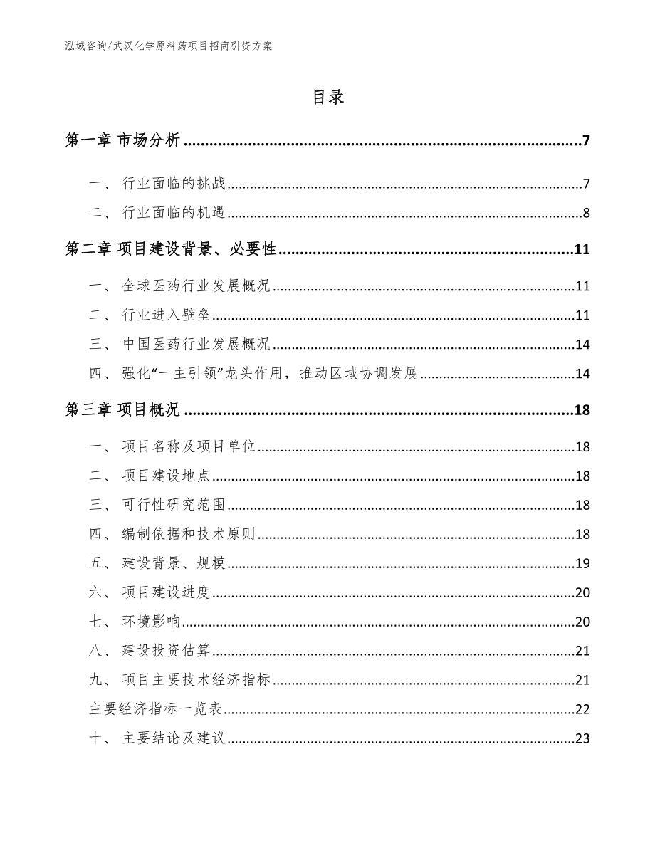 武汉化学原料药项目招商引资方案_第1页
