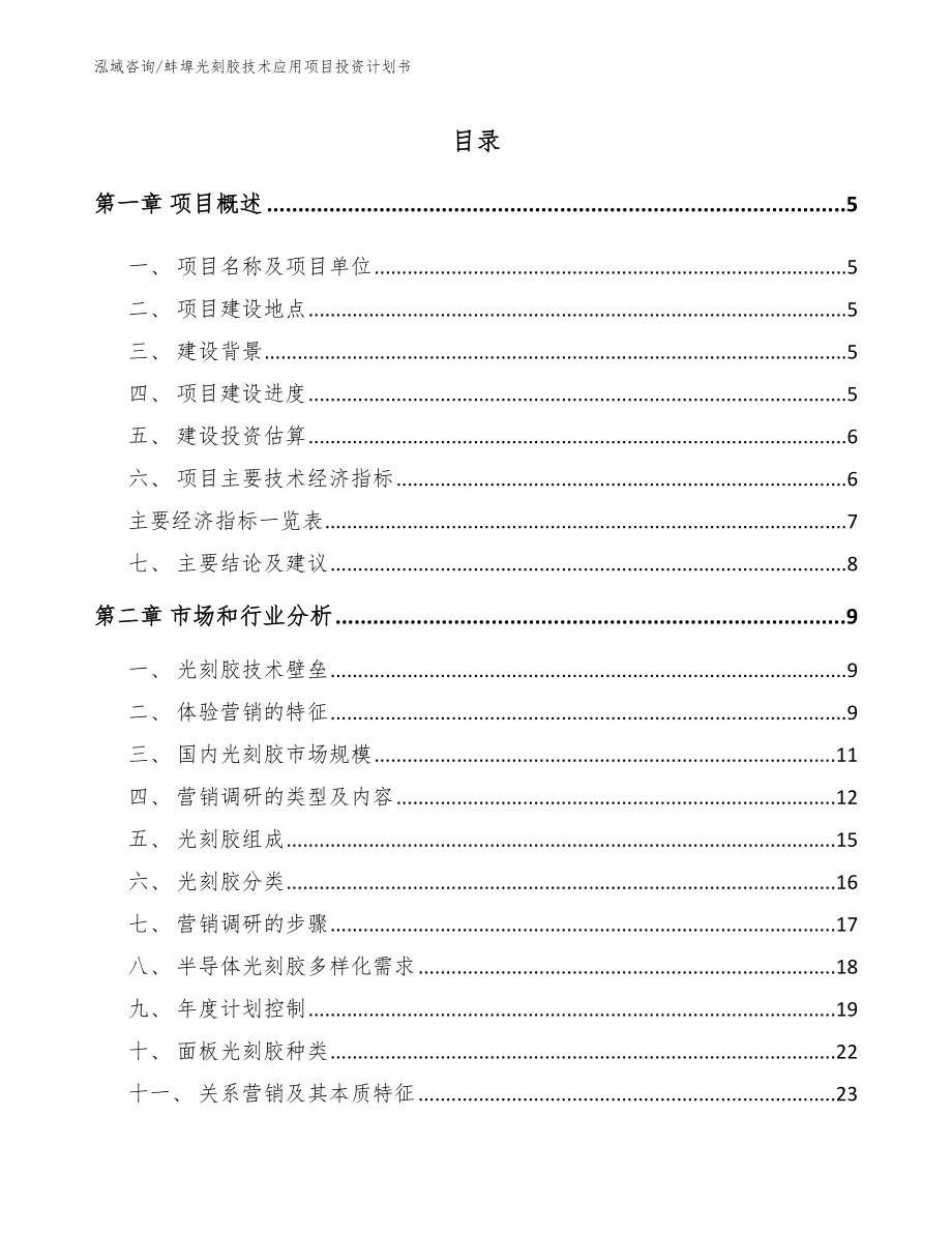 蚌埠光刻胶技术应用项目投资计划书_模板范文_第1页