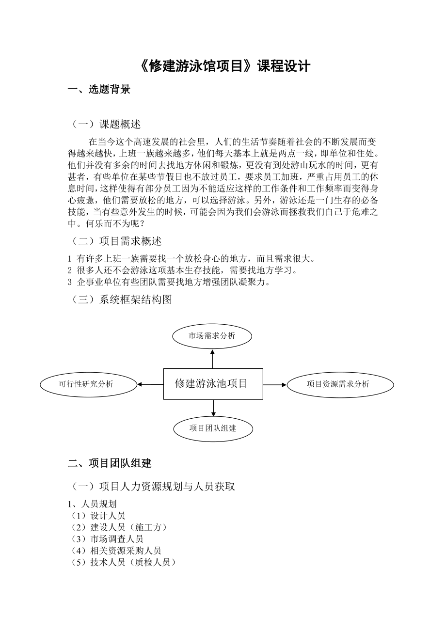 《修建游泳馆项目》课程设计_第1页