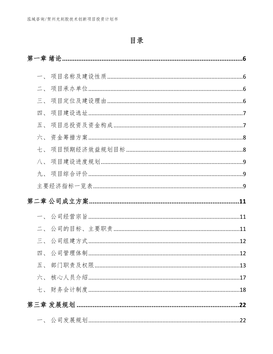 贺州光刻胶技术创新项目投资计划书（模板参考）_第1页