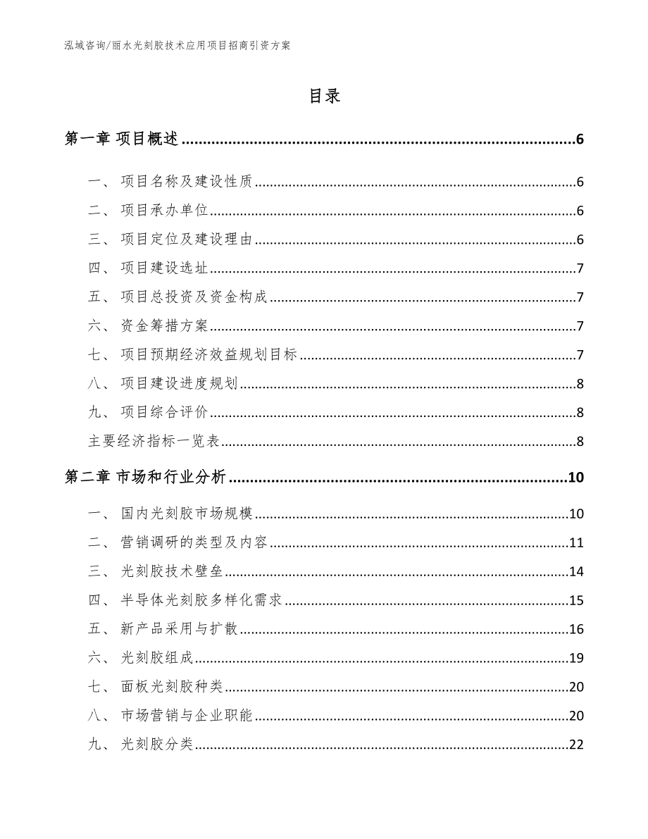 丽水光刻胶技术应用项目招商引资方案（模板范文）_第1页