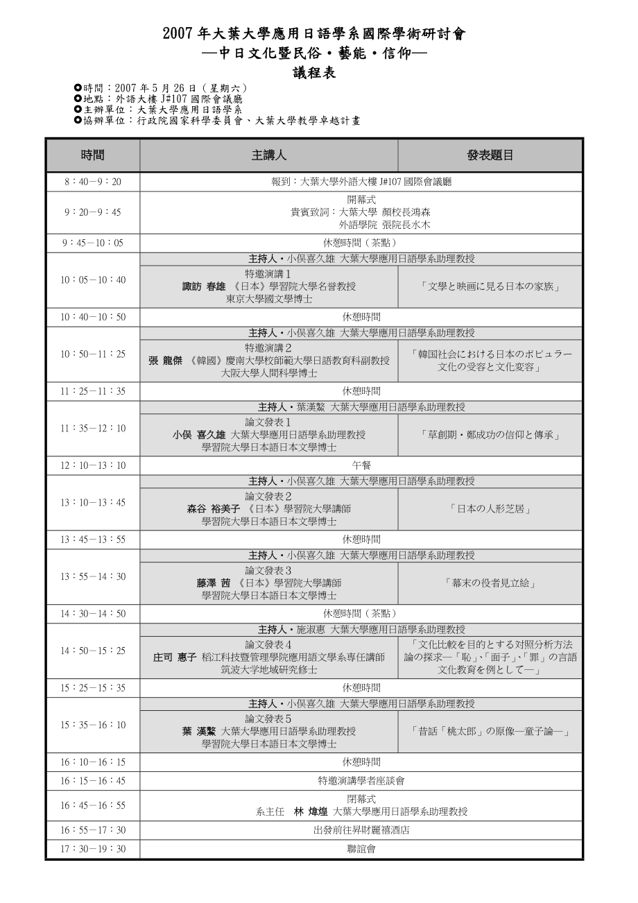2005年日本語學國際學術研討會議程表_第1页