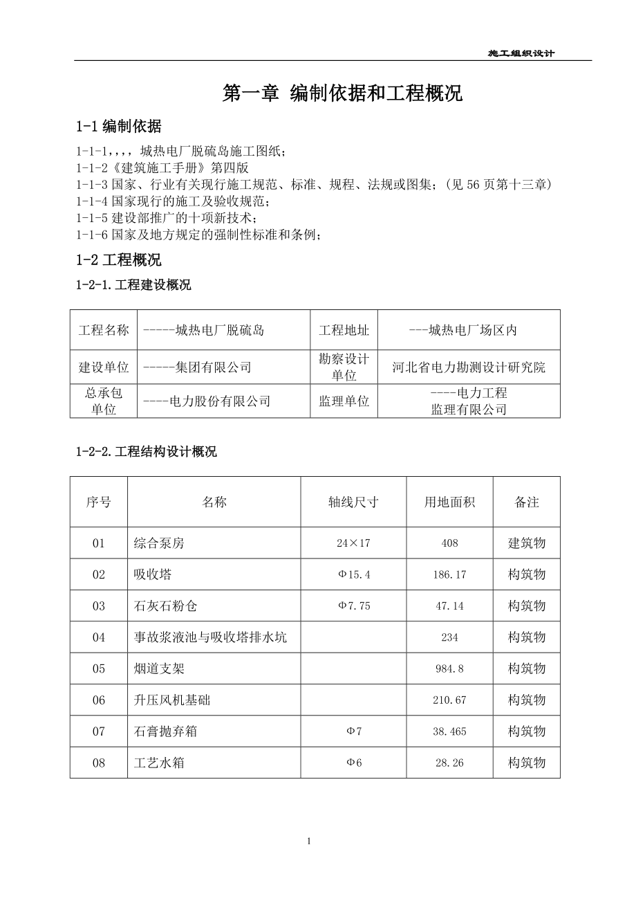 某热电厂脱硫岛施工组织设计方案_第1页