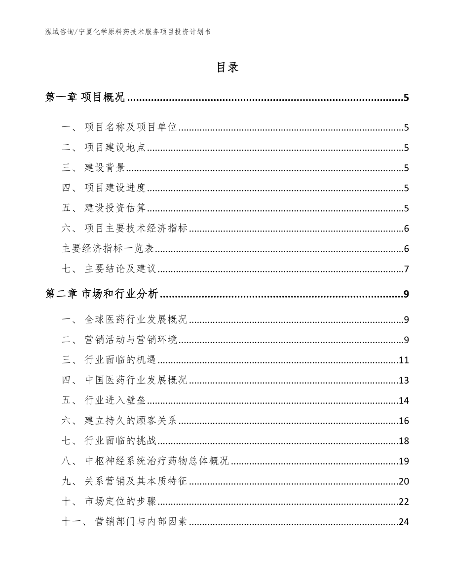 宁夏化学原料药技术服务项目投资计划书_模板范文_第1页